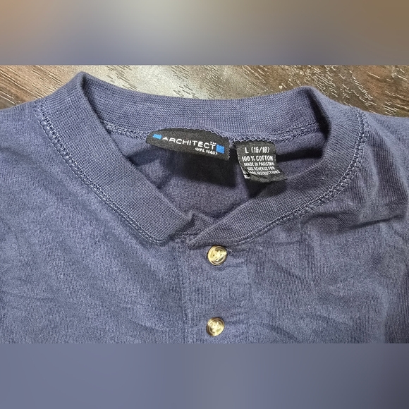 Architect Mens Blue Long Sleeve 3 Button Top Large - Picture 7 of 9